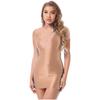 Womens Bodycon Mini Dress Glossy Fabric Mock Neck Short Sleeve Clubwear