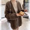 Бархатный кофейный енотовый японский ретро-кардиган свободного кроя - средняя длина, весенне-осенний стиль