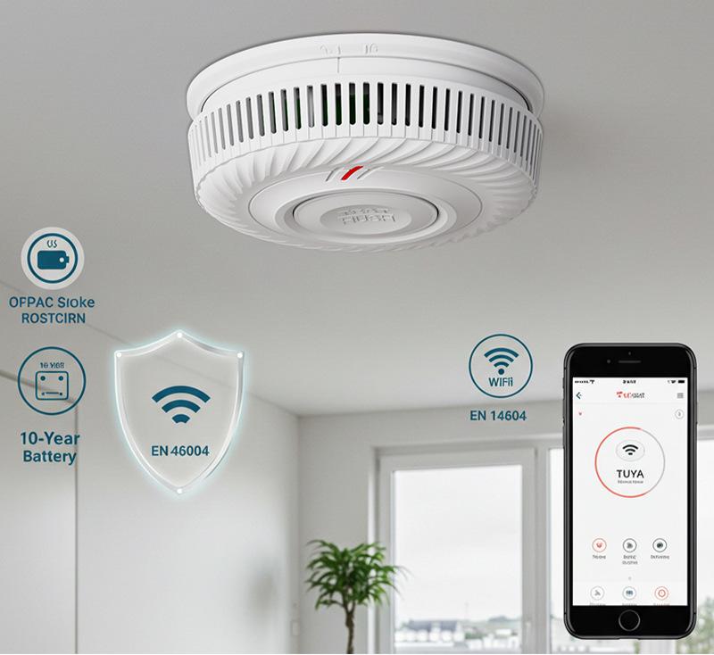 Commercial 10-Year WiFi Smoke Detector, EN14604 Certified Photoelectric Alarm