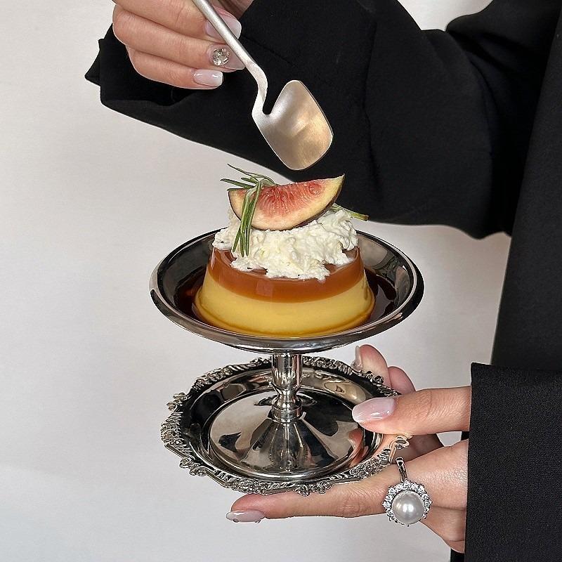 Retro Stainless Steel Ice Cream Cup Ins Style Pudding Dessert Cup Fruit Yogurt Salad Serving Dish High Base Bowl Bar Dinnerware