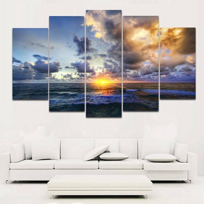 5 панелей, плакаты с морским пляжем, принты, морской пейзаж, пейзаж, настенное искусство, холст, картины, волны, восход солнца, фотографии, современный домашний декор, без рамы