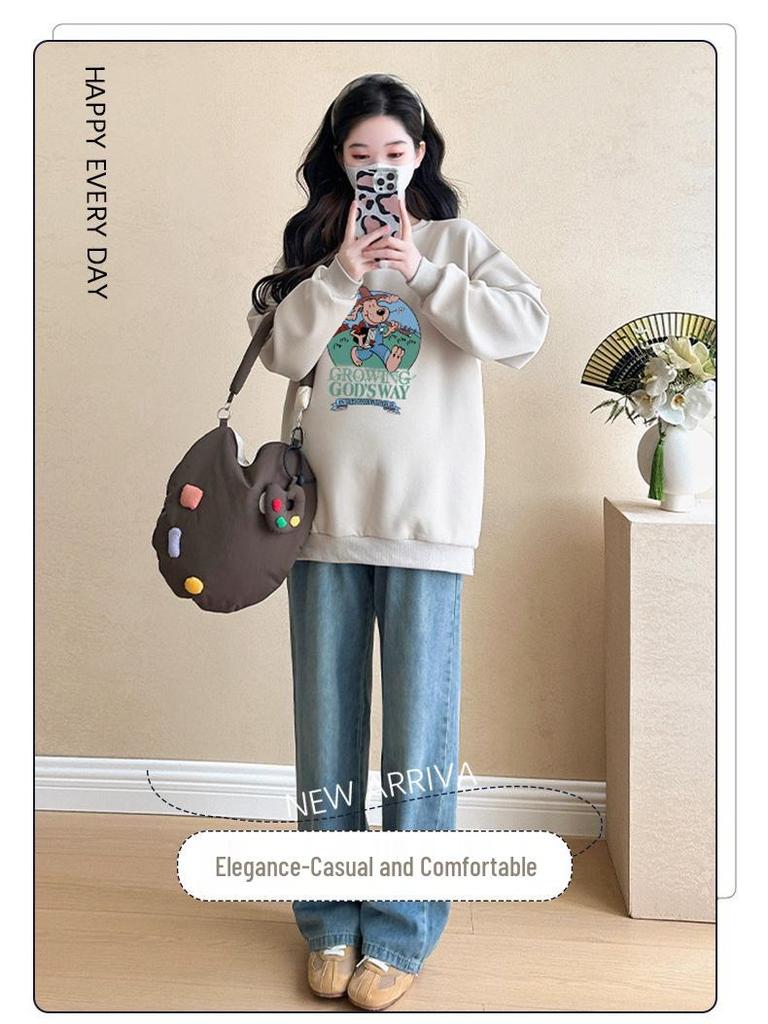 Мода для беременных Осень/Зима 2025 Свитшот с закрывающим живот и джинсы, комплект из двух предметов