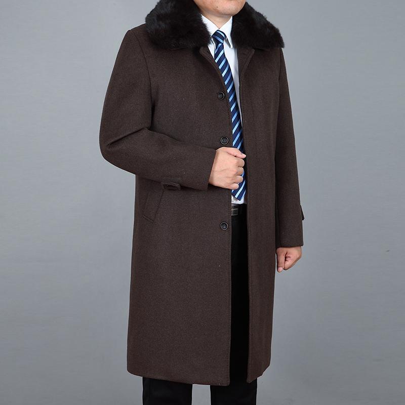 Мужское шерстяное длинное пальто, зимнее кашемировое пальто из натурального кроличьего меха, толстое теплое зимнее мужское полупальто с меховой подкладкой