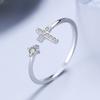 S925 Sterling Silver Korean Style Cross Diamond Adjustable Open Ring Fashion All-Matching