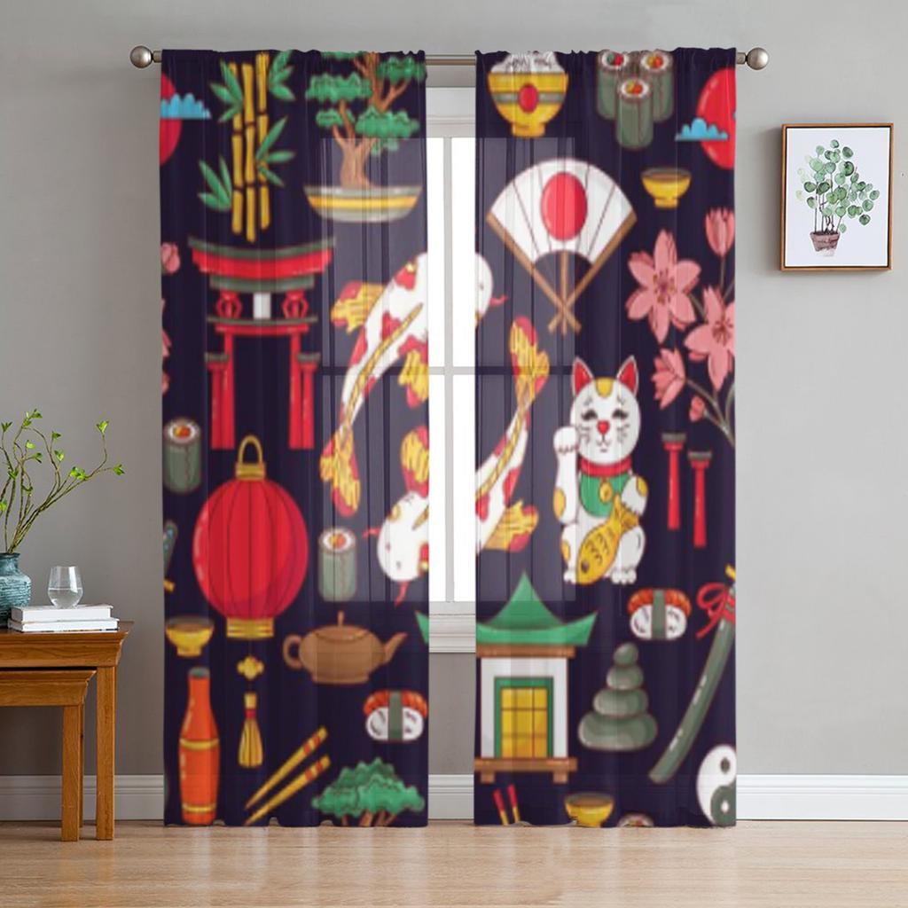 Японские прозрачные шторы с цветением сакуры, японское вишневое дерево, прозрачные шторы для гостиной, тюлевые занавески для окон, спальни, кухни, вуаль, шторы