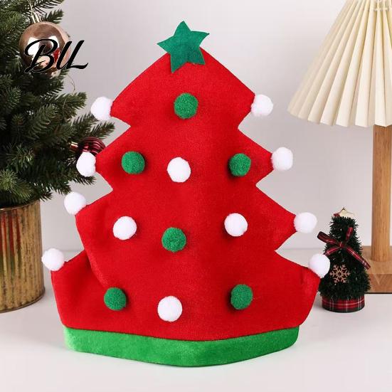 Colorful Fur Ball Hat Christmas Tree Shaped Hat, Pom Poms And Star Adults Costume Accessory Decor, Felt Decorative Headwear for Holiday Party