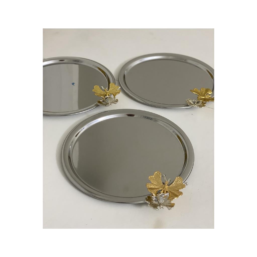 Роскошный поднос для сервировки круглой модели из нержавеющей стали из 3 предметов с аксессуаром-бабочкой
