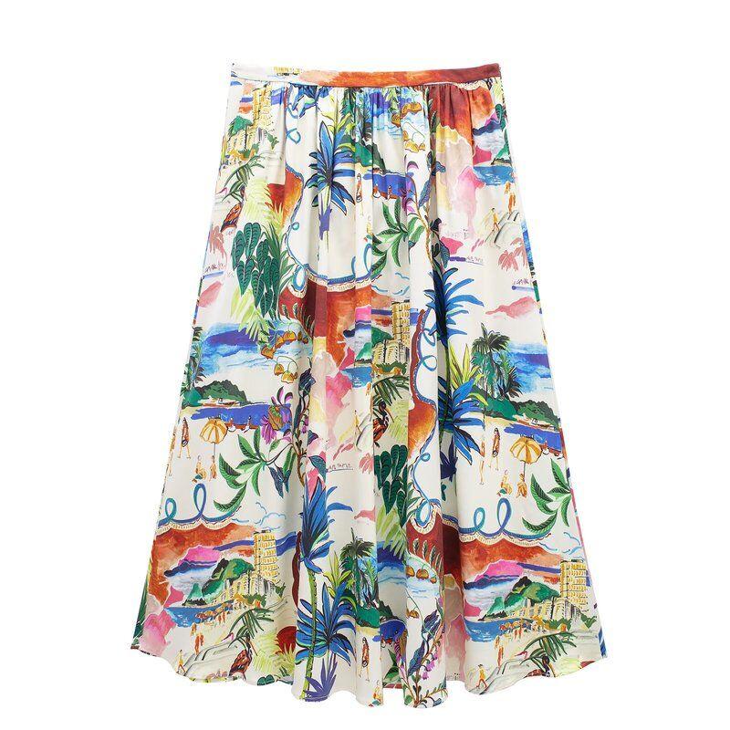 Fashion Style 2024 Summer New Arrival Women's Clothing Stylish Loose Print Shirt High Waist Skirt 2565157