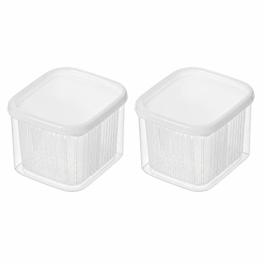 2PCS PP Vegetable Fruit Storage Container 2 Compartments Fridge Storage Organizer Home Storage