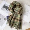 Fresh Green 100 Pure Wool Plaid Scarf Women's Winter New Versatile Thickened Scarf To Keep Warm