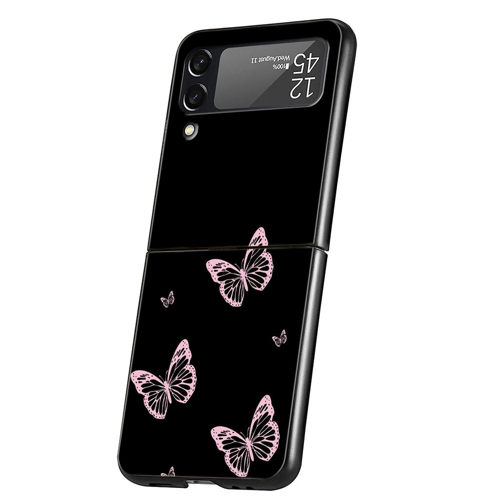Роскошный Чехол Для Телефона Для Samsung Galaxy Z Flip 3 4 5 6 Жесткий Складной ПК Для Samsung Z Flip3 Flip4 Flip5 Чехол Бабочка Любовь Черный
