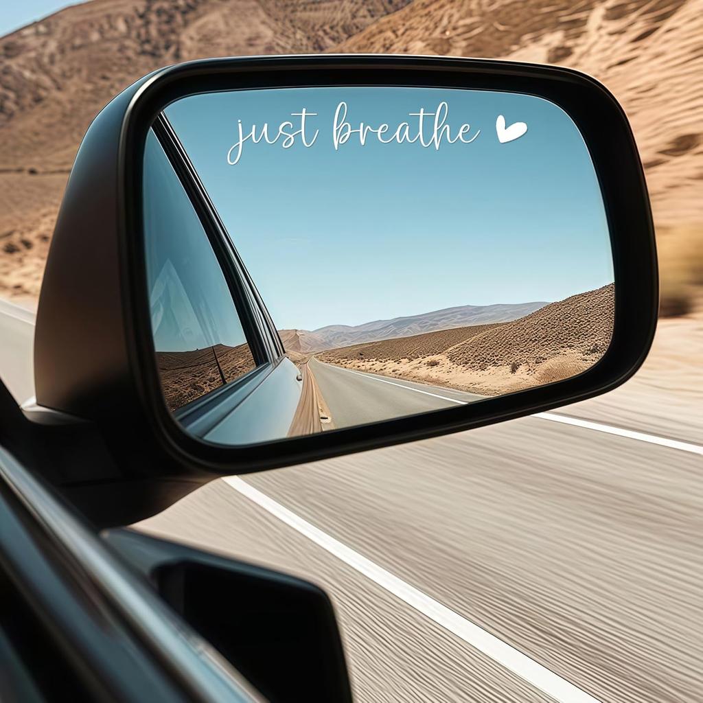 4 xJust Breathe Rear View Mirror Sticker,Rearview Mirror Decal,Car Accessories For Women,Motivational Stickers,Water Bottle Laptop Bumper Tumblers