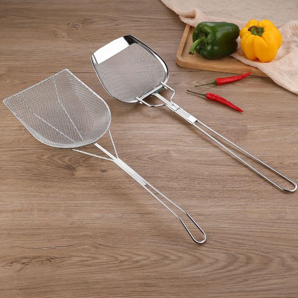 304 Stainless Steel Filter Spatula Heat Resistant Premium Fine Mesh Filter Coarse Mesh Long Handle Filter Spoon Kitchen Supplies