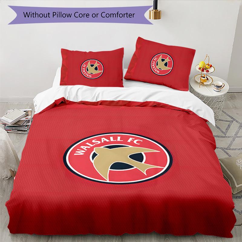 Walsall FC 3pcs Bedding Set Duvet Cover Closure Includes 1 Duvet Cover & 2 Pillowcases for All Seasons Bedroom Home Dorm Decor