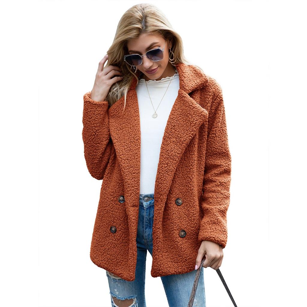 Plush Jacket, Lapel, Loose Fit, Woolen Sweater, Women's Casual Jacket
