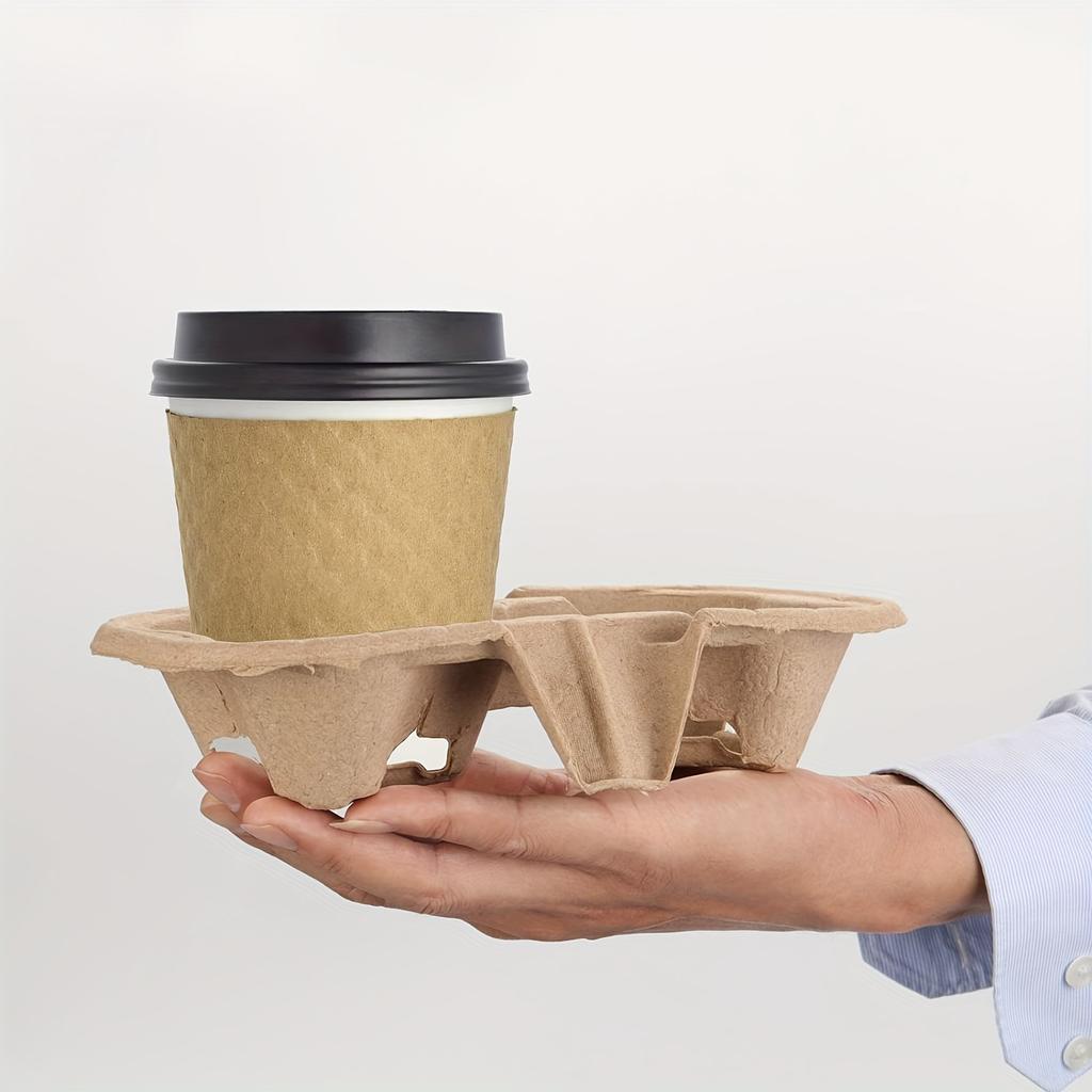 50 Pcs 2 Cups Pulp Fiber Drink Holder, Portable Coffee Cup Holder, Disposable Drink Tray for Coffee Shop, Restaurant, Grocery Store, Juice Bar