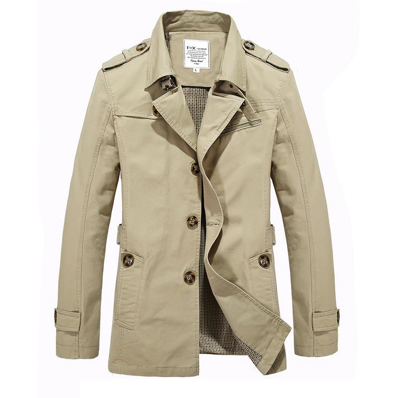 Spring And Autumn Men 'S Pure Cotton Mid -Length Plus Size Casual Trench Coat Parka