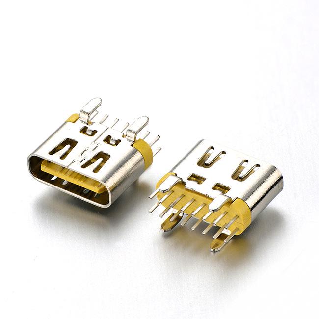 Разъем USB 3.1 Type-C, гнездо, вертикальный монтаж, 6,5 мм, длинный штырь для извлечения 1,3, с пружиной/без пружины, лента.