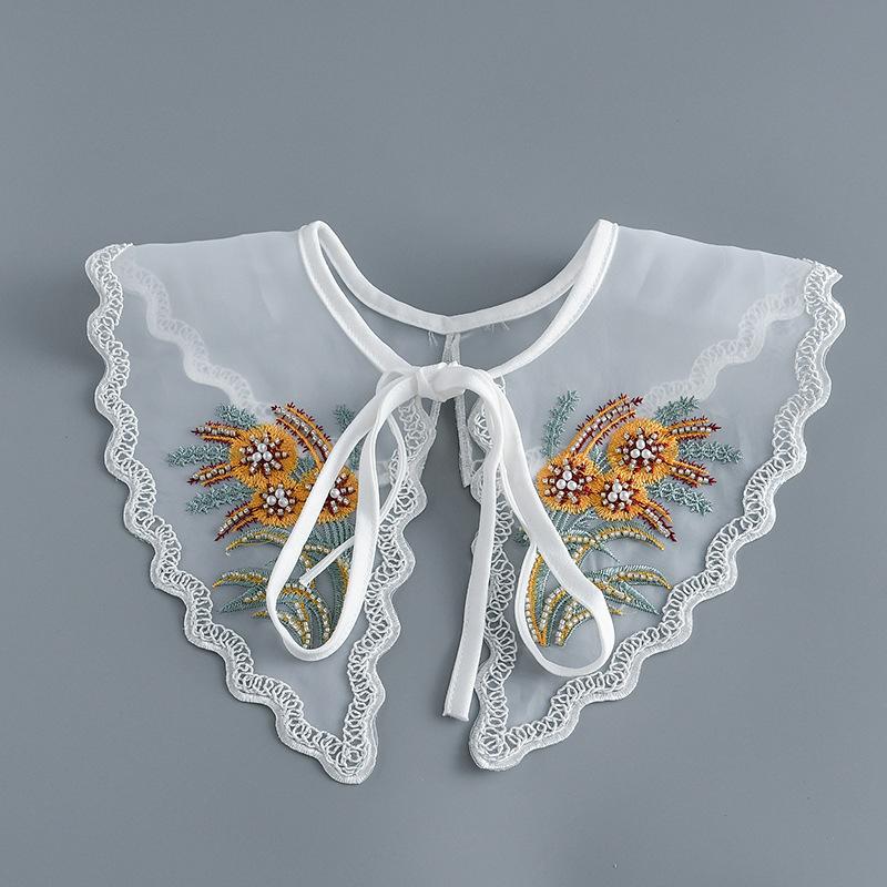 Korean Summer Floral Embroider Fake Collar Neck Guard Scarf Female Shoulder Wraps Cape Removable Shirt Detachable Collar