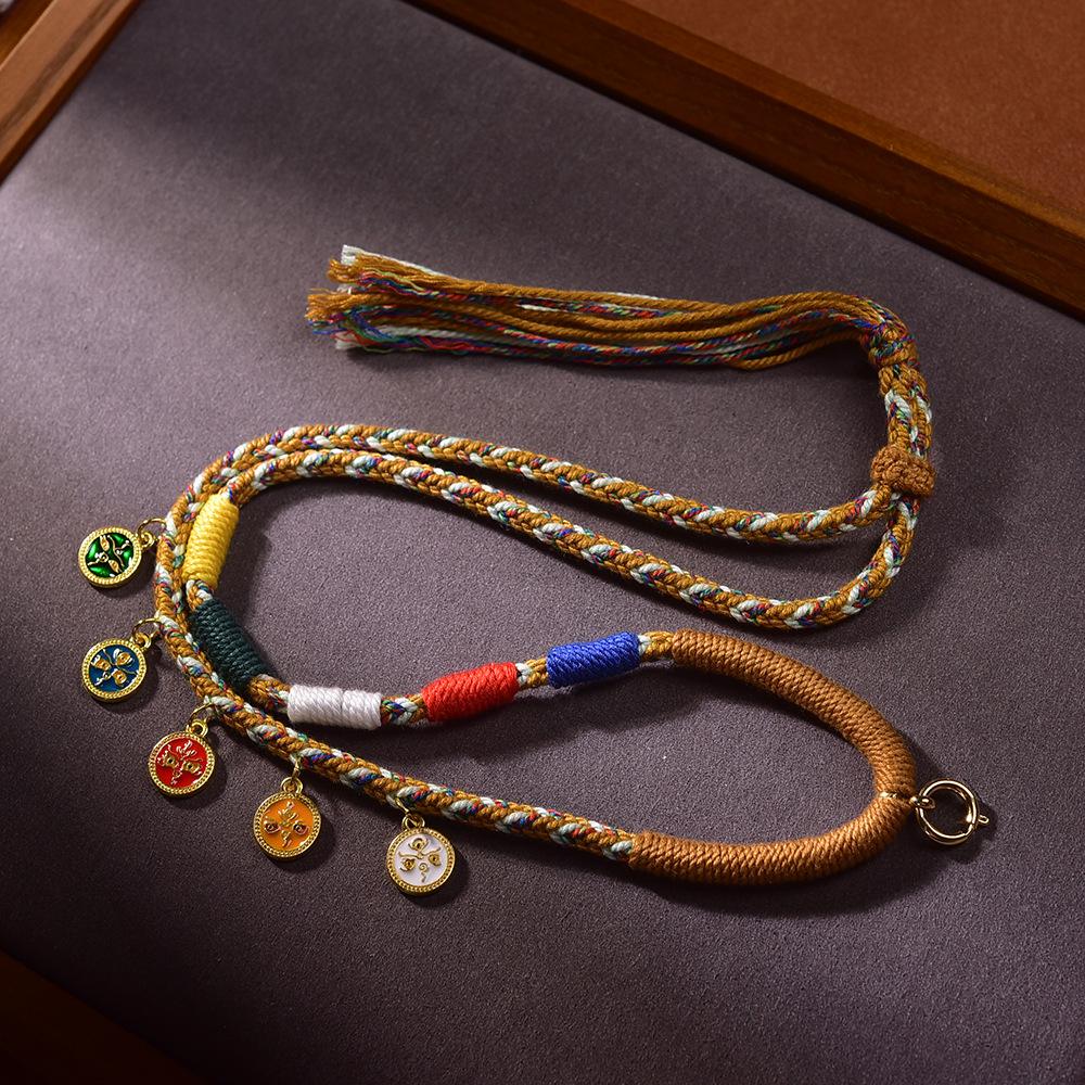 Тибетское ожерелье Тханка ручной работы «Пять богов богатства» с регулируемым разноцветным шнурком