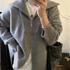 Свитер с лацканами на двойной молнии, толстый, в ленивом стиле, осенне-зимний, свободный, большого размера, однотонный, женский