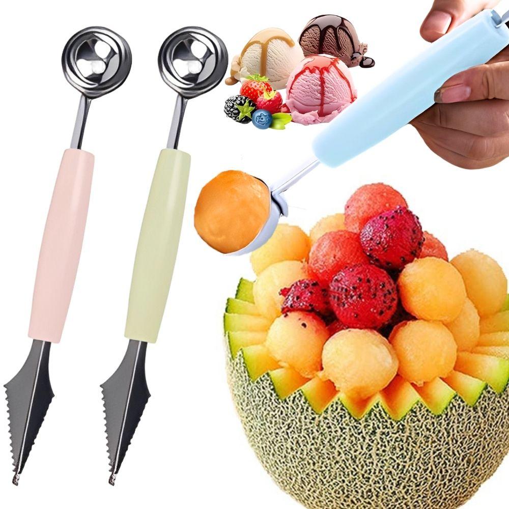 1 шт. Двухголовая ложка для карвинга фруктов DIY Мороженое Салаты Десерты Шарикообразная лопатка Декорация Кухонный инструмент YMY
