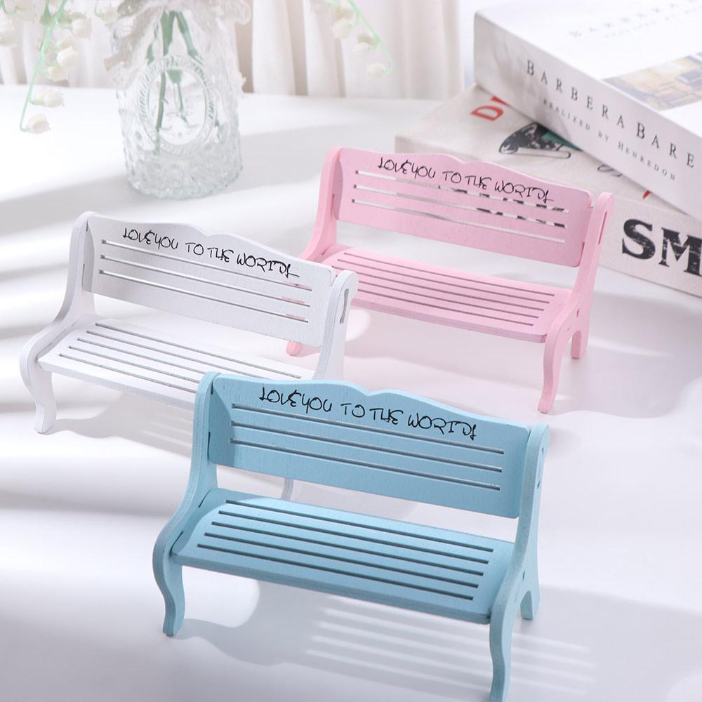 2Pcs Wooden Doll Chairs Miniatures Background Props Small Bench Table Decor Dollhouse Furniture Mini Stool Living Room