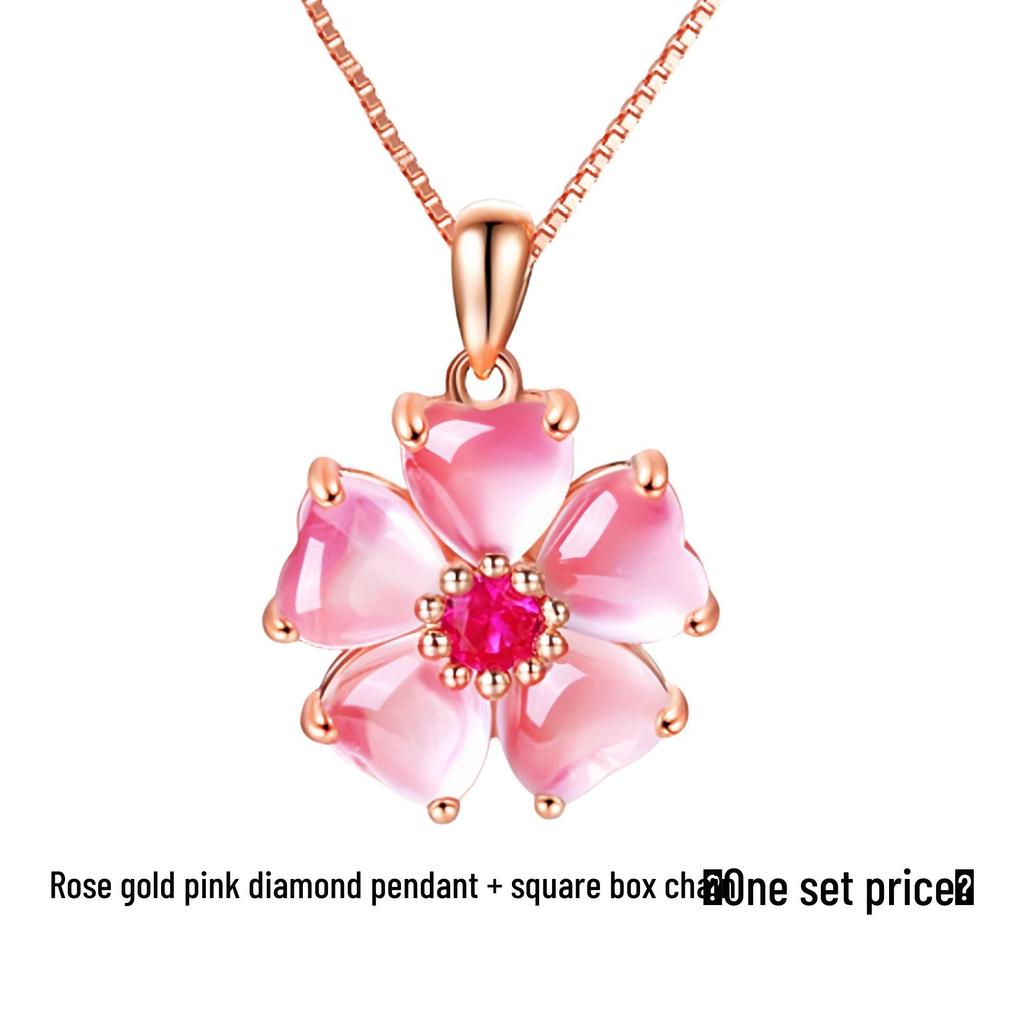 Подвеска из розового кварца в форме сердца с персиковыми цветами и розовыми бриллиантами