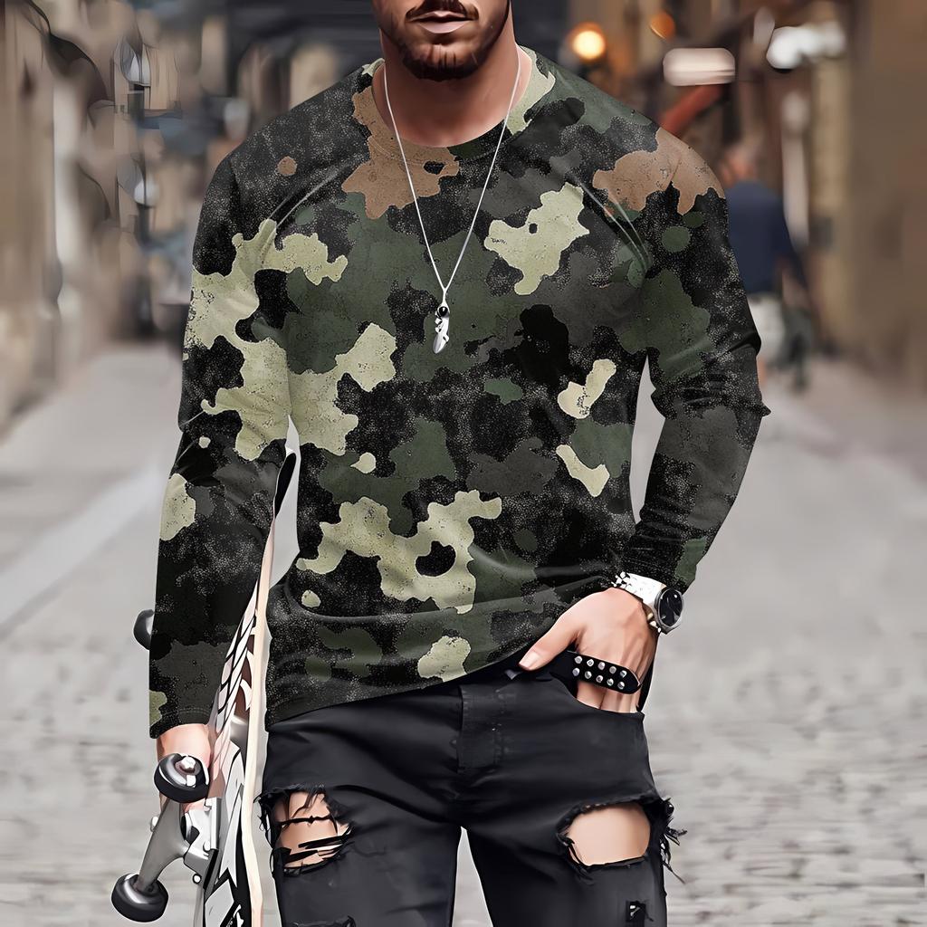 Муж. Футболка Круглый вырез Одежда Одежда На открытом воздухе Длинный рукав С принтом Модельер Винтаж