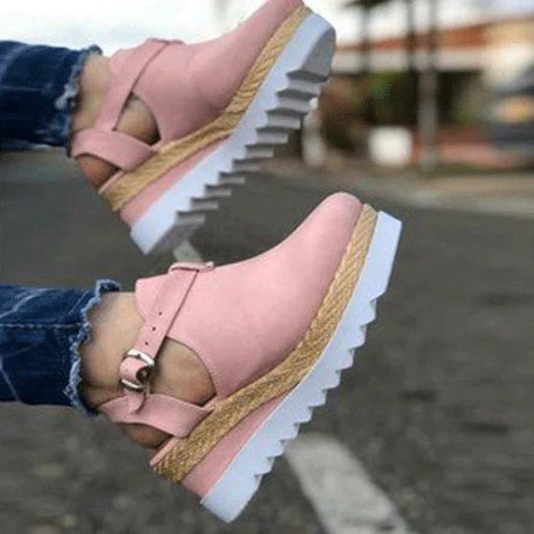 Женские босоножки на танкетке, летние босоножки на закрытом каблуке, повседневные босоножки на платформе с пряжкой и ремешком, женские босоножки-эспадрильи, женская обувь больших размеров 35-43