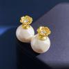 French Simple Pearl Earrings Ins Style Elegant Temperament Flower Diamond-Plated 18K Gold Stud Earrings Ear Jewelry