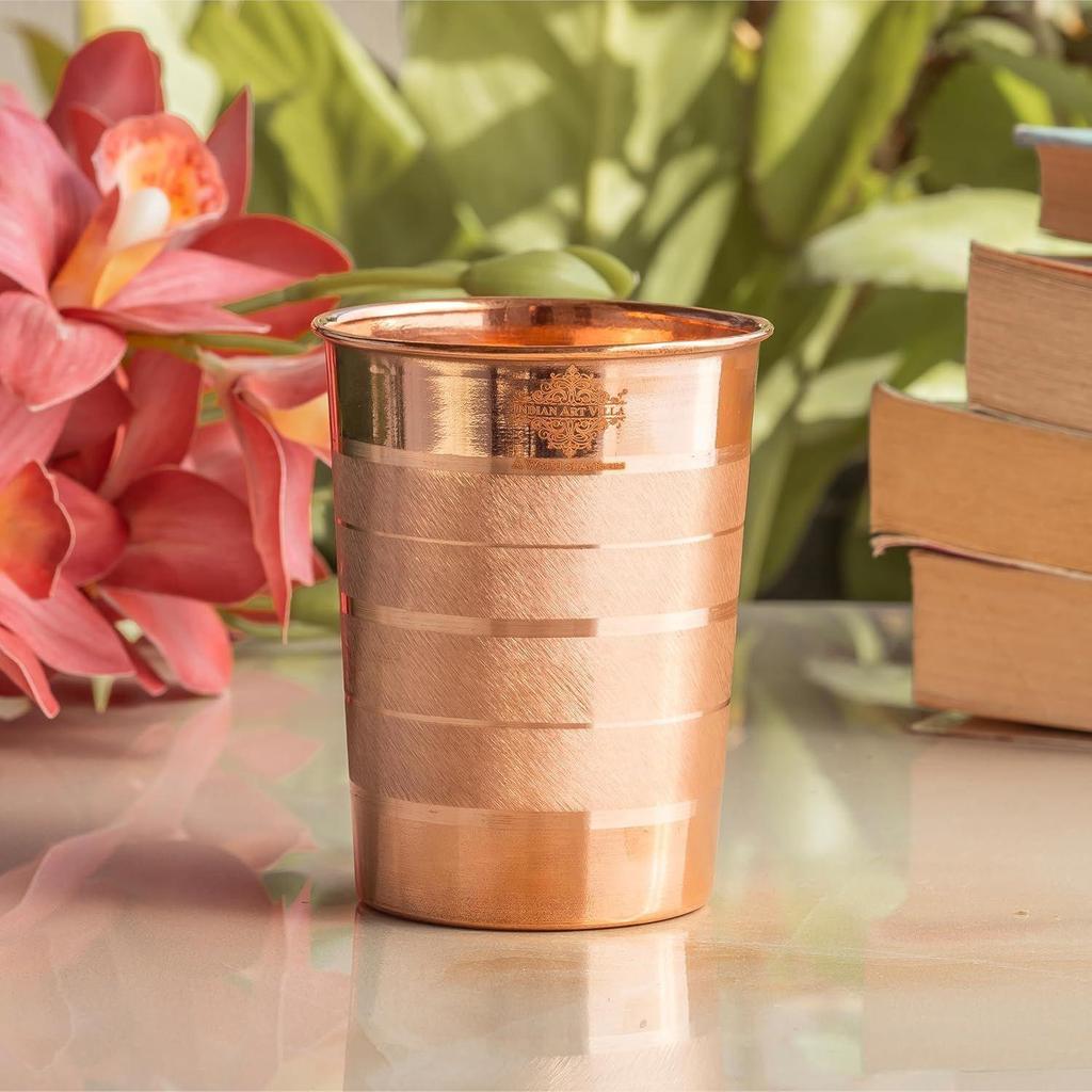Медный стакан – 275 мл, Элегантная посуда для воды, Аюрведические преимущества и ежедневное использование, Идеально подходит для дома, офиса и в качестве подарка, Набор из 4 штук