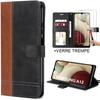 Set of 2 Tempered Glasses + Case for Samsung A12 Full Coverage Bicolor Leather Effect Brown-Black