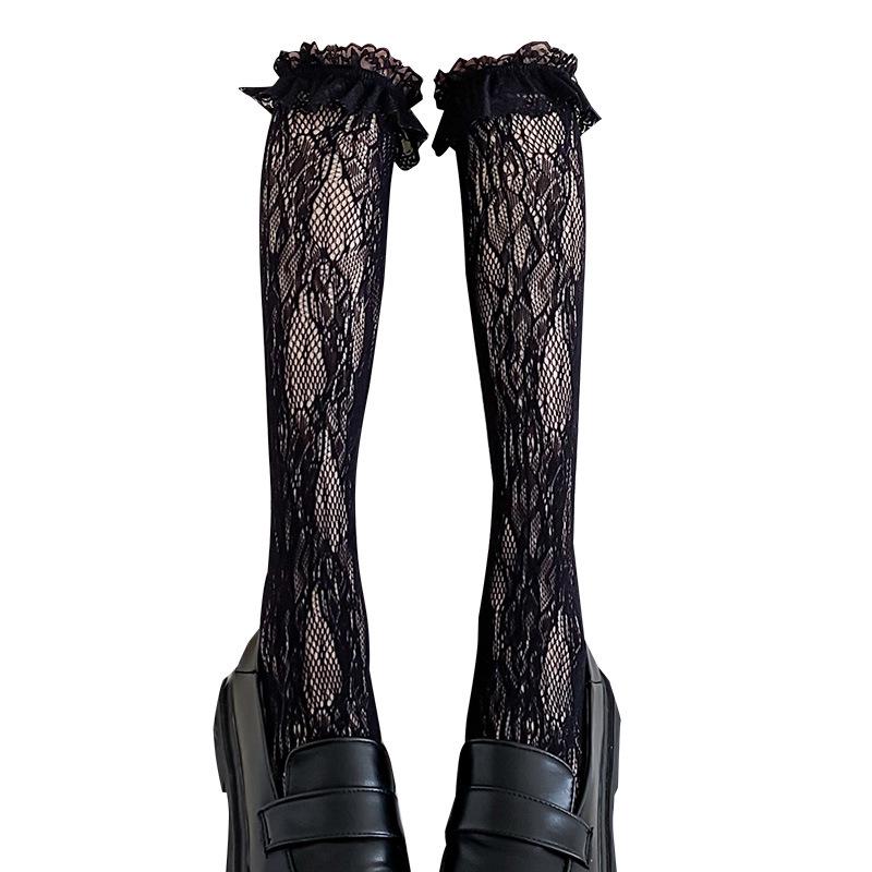 Белые кружевные носки «Лолита» длиной до середины голени — женские длинные японские кружевные чулки, выше колена.