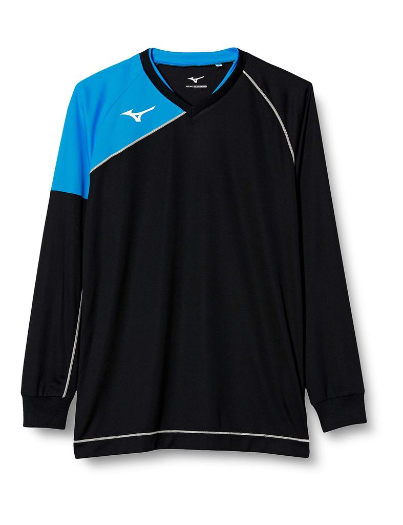Mizuno Волейбольная одежда, Игровая футболка с длинным рукавом, Влагоотводящая, Быстросохнущая, Унисекс, V2MA8021, 92, Черный x Синий Diva, Размер S