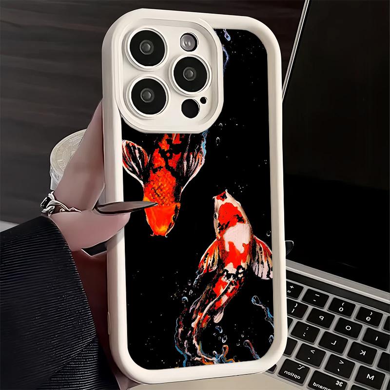 Чехол для телефона iPhone 17 Air 16E 15 16 Pro Max Золотая Рыбка Счастливым Карпом Кои Чехол 14 Plus 13 12 Mini Мягкий Силиконовый Fundas