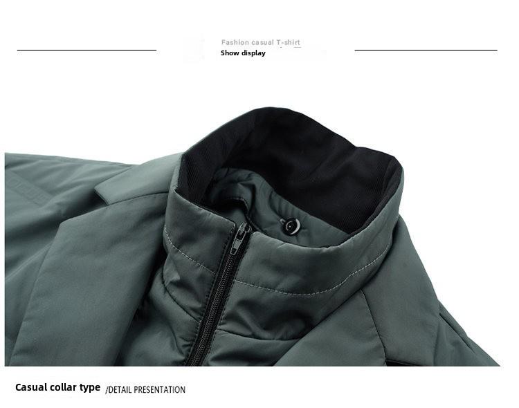 Мужская теплая повседневная куртка-пуховик со съемным воротником-стойкой, осенне-зимний стиль, имитация двухкомпонентного дизайна