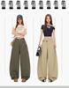 Autumn Khaki Scimitar High-Street Drapey Wide-Leg Jeans for Women
