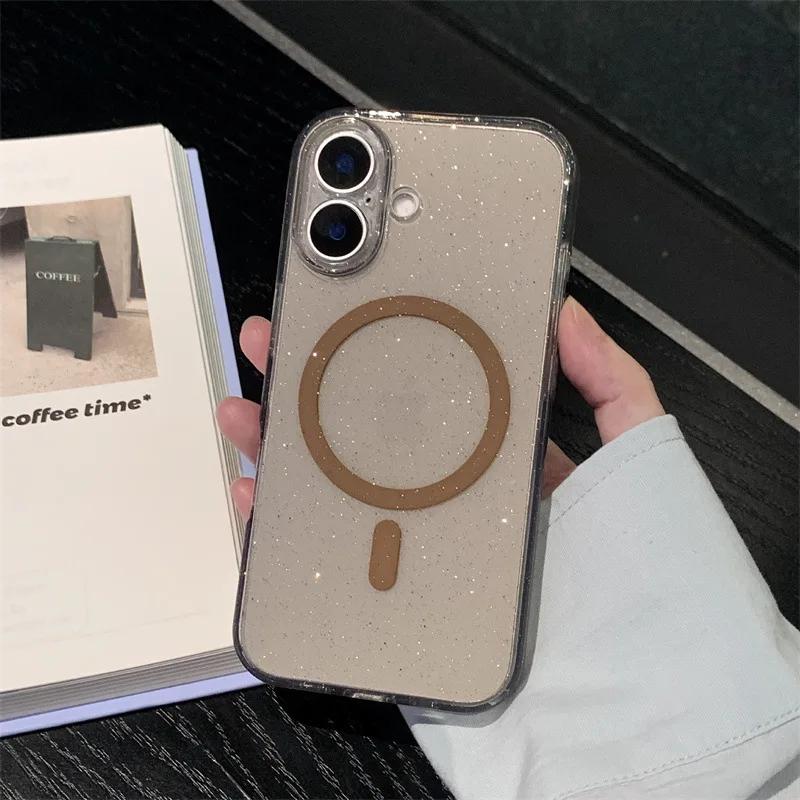 Для Magsafe Starry Sky Glitter Soft Case для IPhone 16 Pro Max 14 15 Plus 13Pro Magnetic Wireless Charger Прозрачный TPU силиконовый чехол