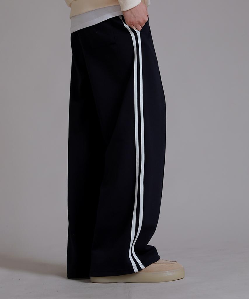 LIKE THE MOST Training Pinstripe Track Wide Pants_Navy