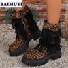 Fashion Leopard Fringe Platform Ankle Snow Boots High Heels Shoes 2025 Trend Winter New Zipper Fashion Chelsea Boots Pumps Mujer Botas