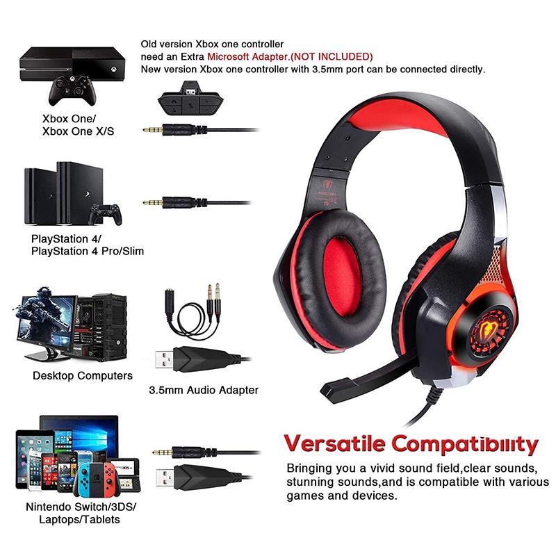 Игровая стереогарнитура для PlayStation 4, PS4, PS5, накладные наушники с микрофоном и светодиодной подсветкой для Xbox One, ПК, ноутбука
