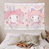 Тканое панно Sanrio My Melody Сладкий принт пианино Милый мультяшный настенный подвес Эстетичный декор спальни для общежития Домашний декор