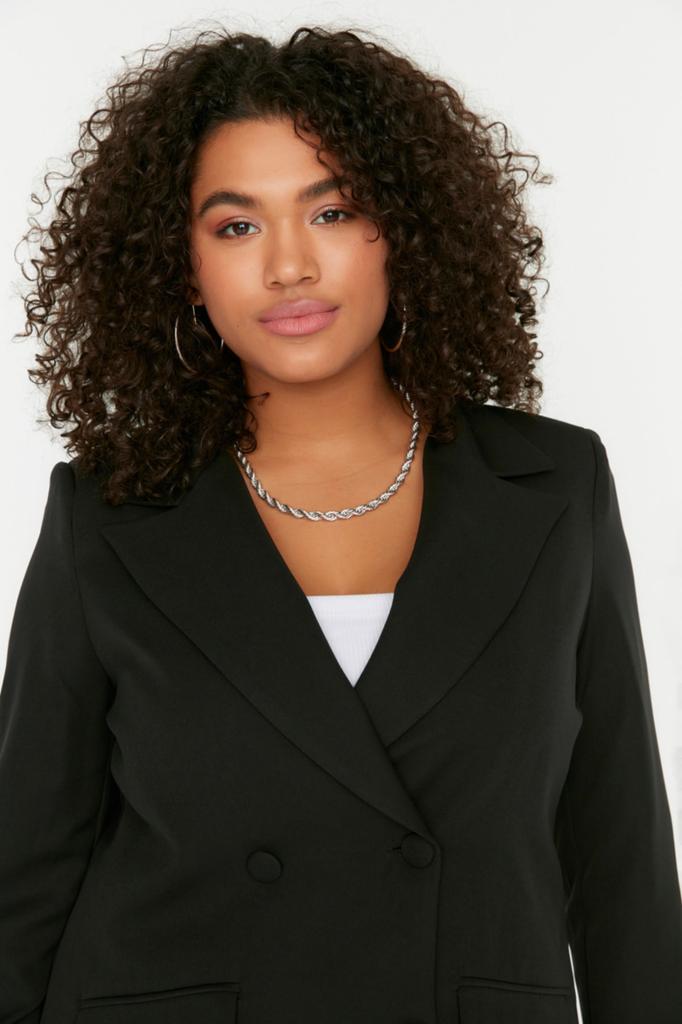 Women's Fashion New Big Size Jacket Black Double Closure Woven Blazer Jacket
