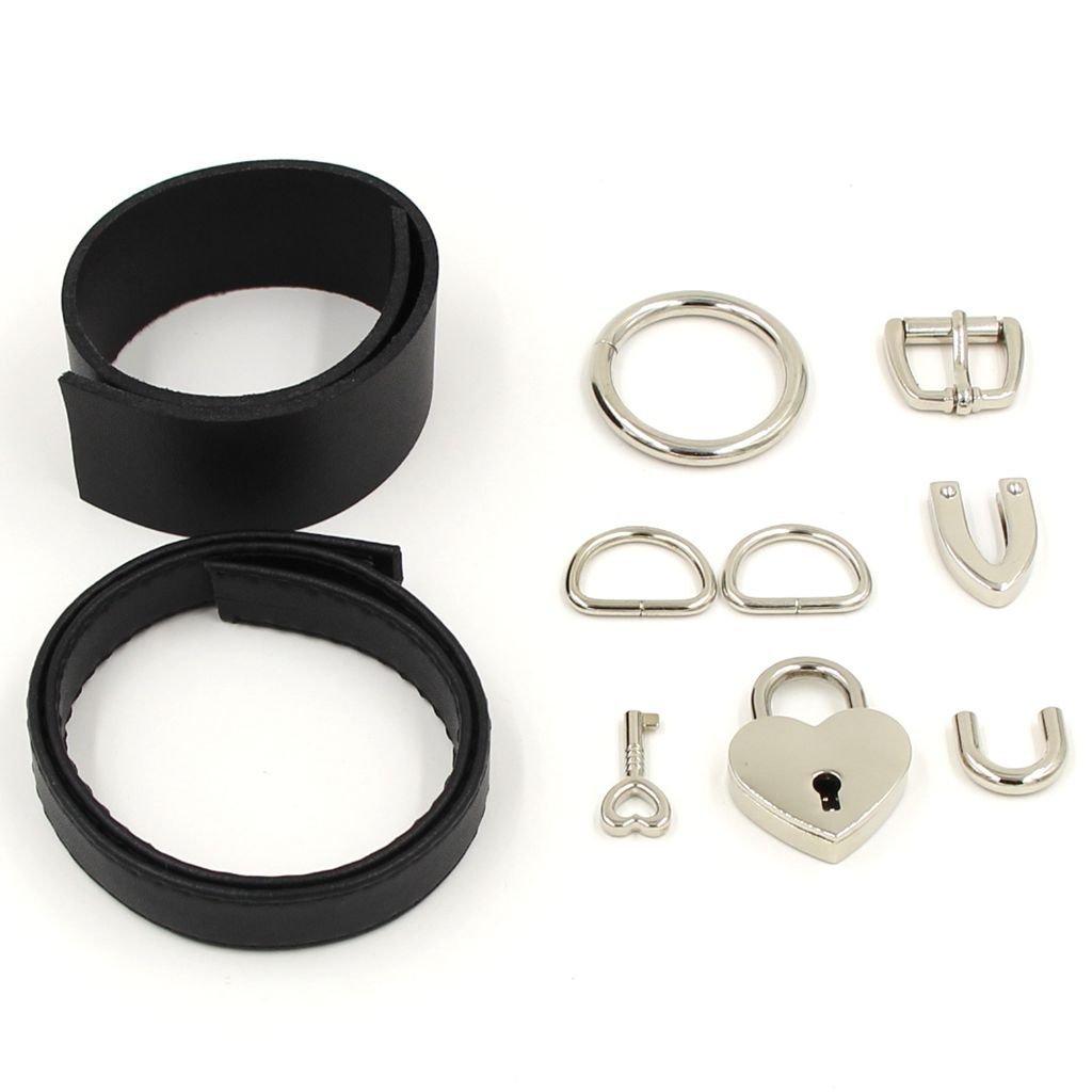 Кольцо-чокер с замком в форме сердца из искусственной кожи черного цвета (Черное серебро)