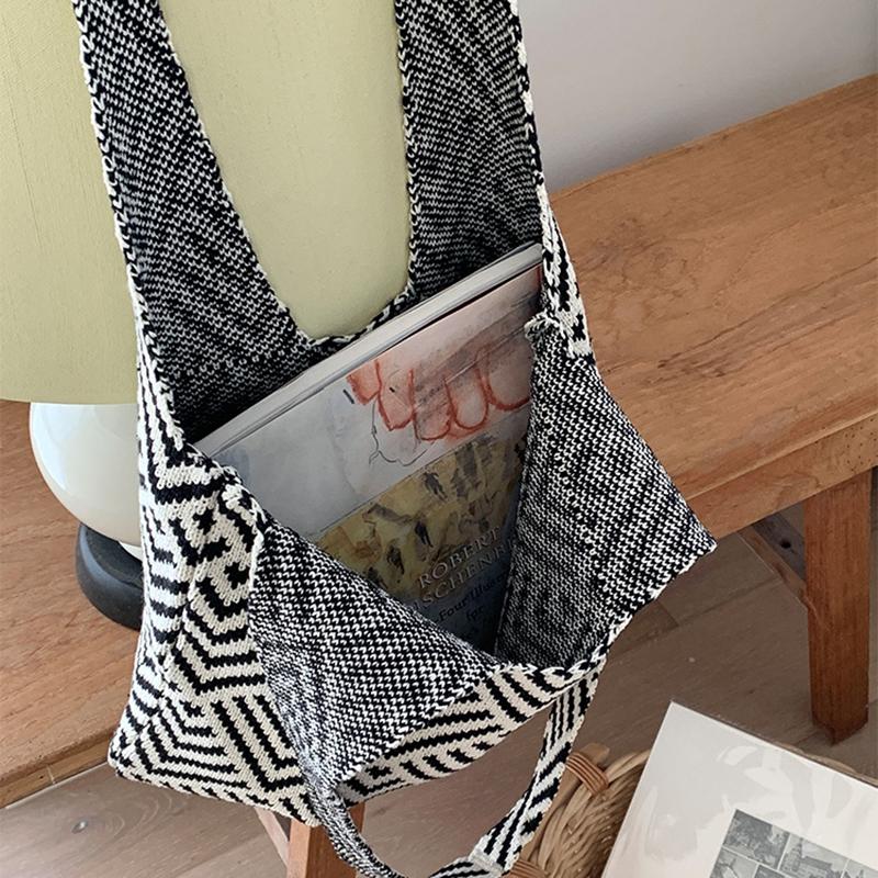 Модная геометрическая контрастная цветная вязаная сумка ручной работы женская минималистская сумка через плечо с узлом