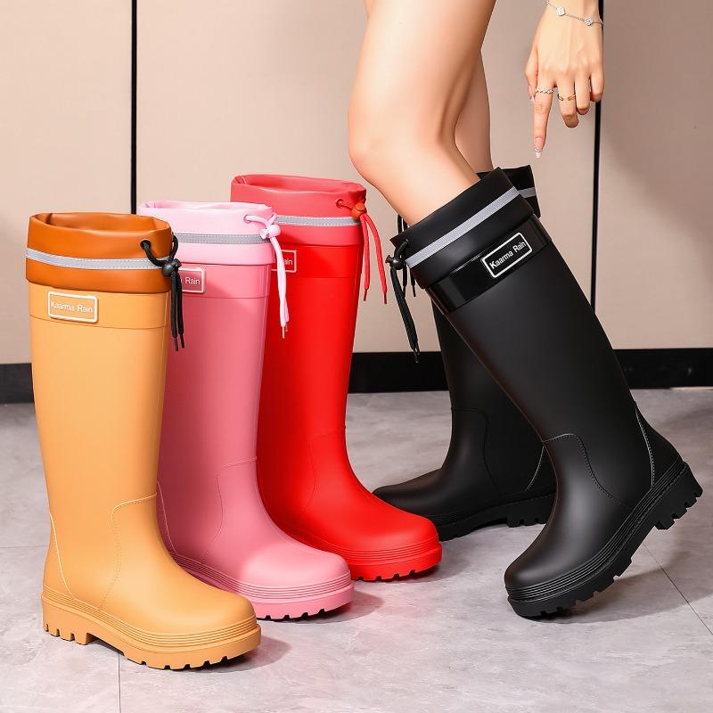 Tall Women's Rain Shoes Anti-splash Bundle Rain Boots Pink Series Height-increasing and Thin Non-slip Rain Boots Waterproof Outdoor Rubber Shoes