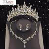 Fashion Crystal Bridal Jewelry Sets for Women Luxury Tiara Crown Earrings Bride Party Birthday Wedding Necklace Set