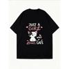 White T Shirt Just A Girl Who Loves Cats Cartoon Cat Print Casual Wear For Women Summer Outfit Streetwear Fashion Top
