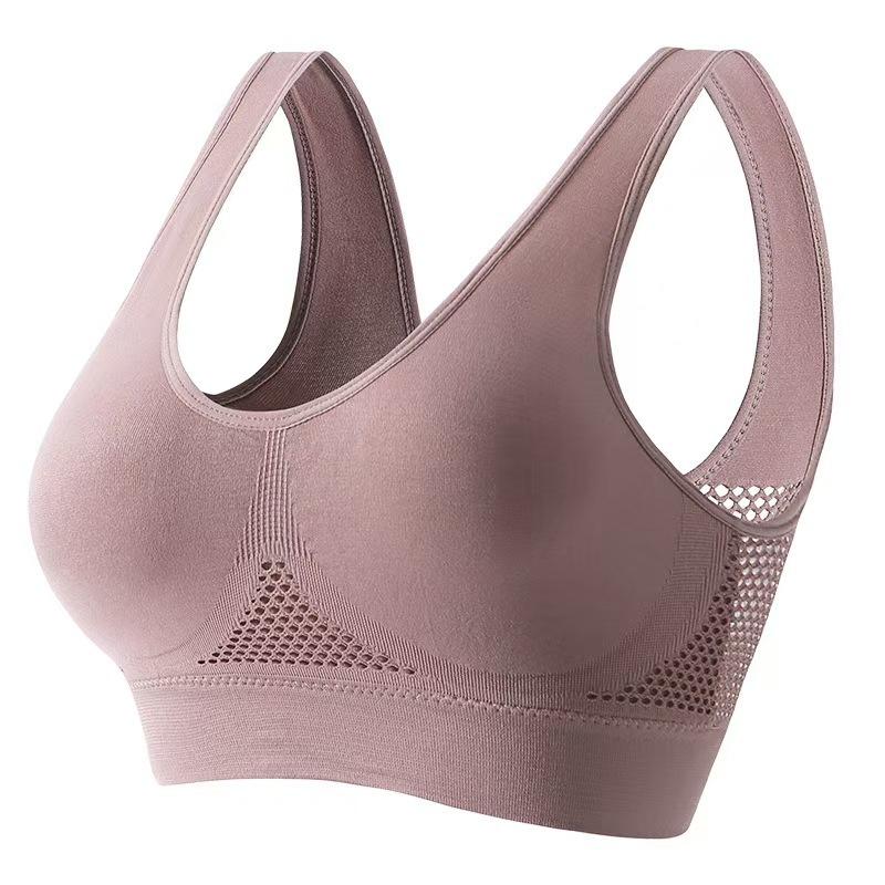 Mesh-panel sports bra with breathable perforations – plus size yoga and running sports bra